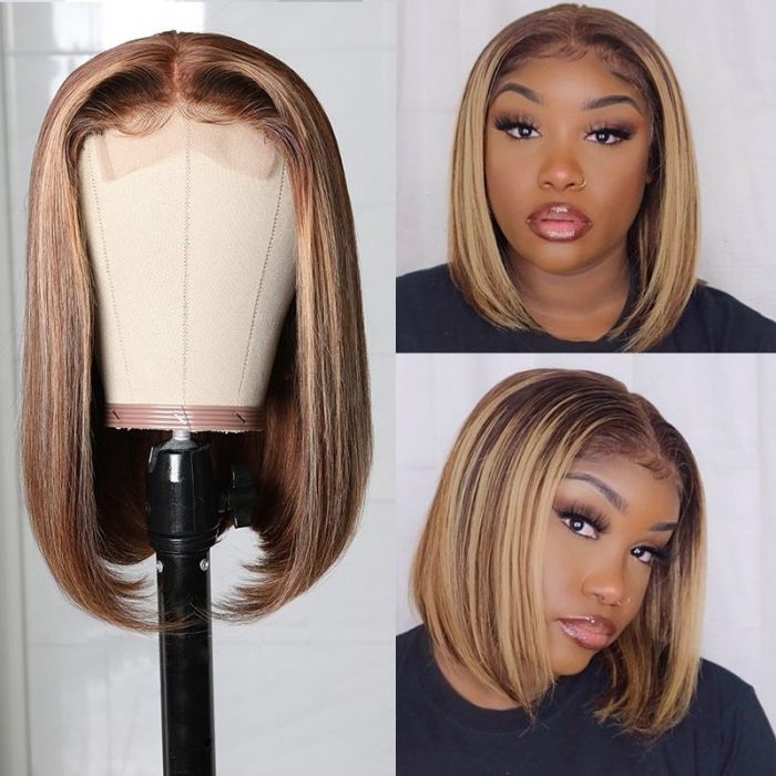Kriyya Honey Blonde Highlight Bob Wigs Human Hair Tl412# Color Middle Part  Lace Part Wigs 150% Density | Kriyya Regarding Most Up To Date Middle Parted Highlighted Long Bob Haircuts (View 16 of 25)