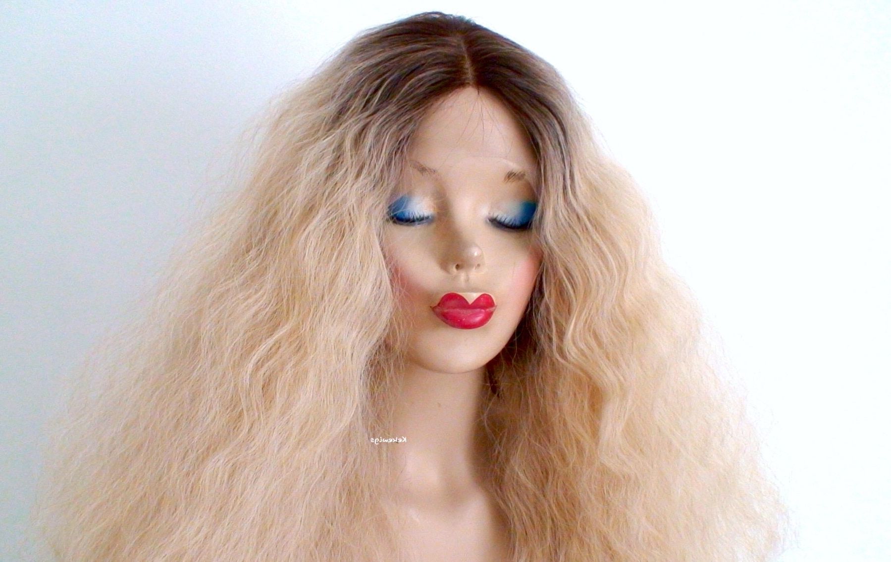 Lace Font Wig. Blonde Dark Roots Beach Waves Hairstyle Wig (View 15 of 25)