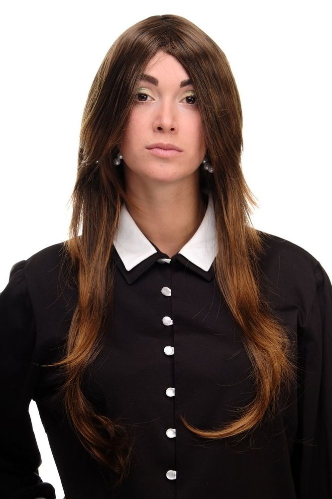 Lady Quality Wig Medium Length Long Bangs Worn As Side Parting Straight  Layered Chestnut Brown Intended For Latest Straight Mid Length Chestnut Hairstyles With Long Bangs (View 24 of 25)