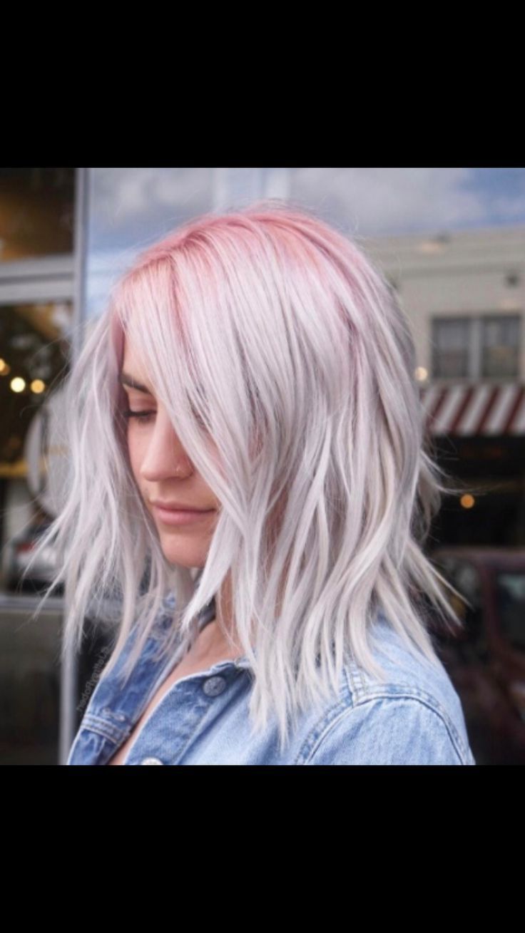 Light Pink Roots White Hair | Blonde Hair With Roots, Hair Styles, Long  Layered Bob Hairstyles Inside Current Messy &amp; Wavy Pinky Mid Length Hairstyles (View 8 of 25)