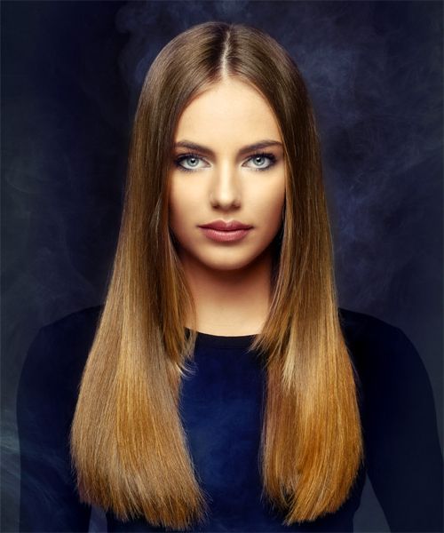 Long Sleek Two Tone Brunette And Red Hairstyle Within Latest Middle Part Straight Haircuts (View 10 of 25)