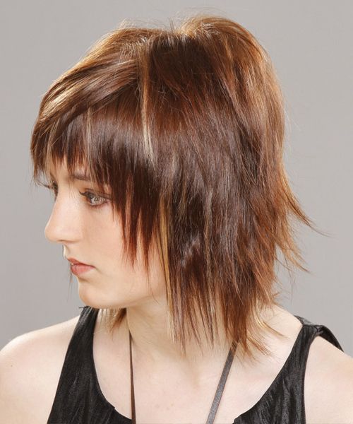 Medium Straight Chestnut Brunette Hairstyle With Razor Cut Bangs In Recent Straight Mid Length Chestnut Hairstyles With Long Bangs (View 9 of 25)