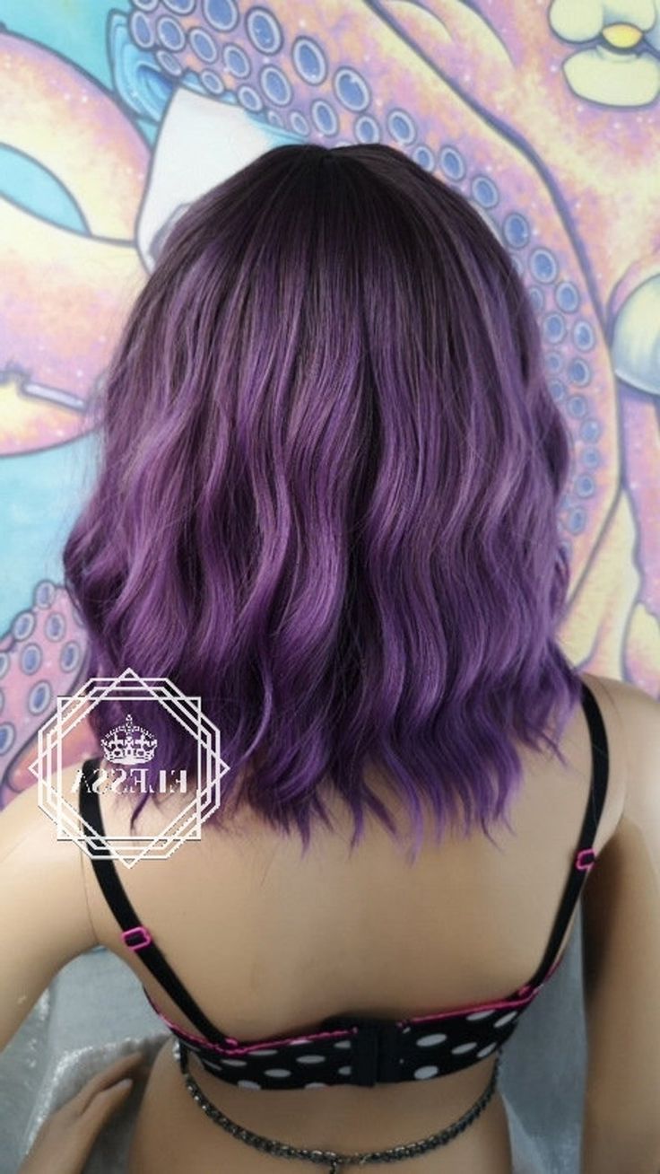Medium Wavy Bob Hairstyle Ombre Natural Brown And Purple Color Wig With  Bangs, Sexy Medium Wigs, Kawaii, Pastel, Cosplay, Gothic, Mermaid | Under Hair  Color, Purple Hair, Purple Ombre Hair With Most Recent Brunette To Mauve Ombre Hairstyles For Long Wavy Bob (Photo 20 of 25)
