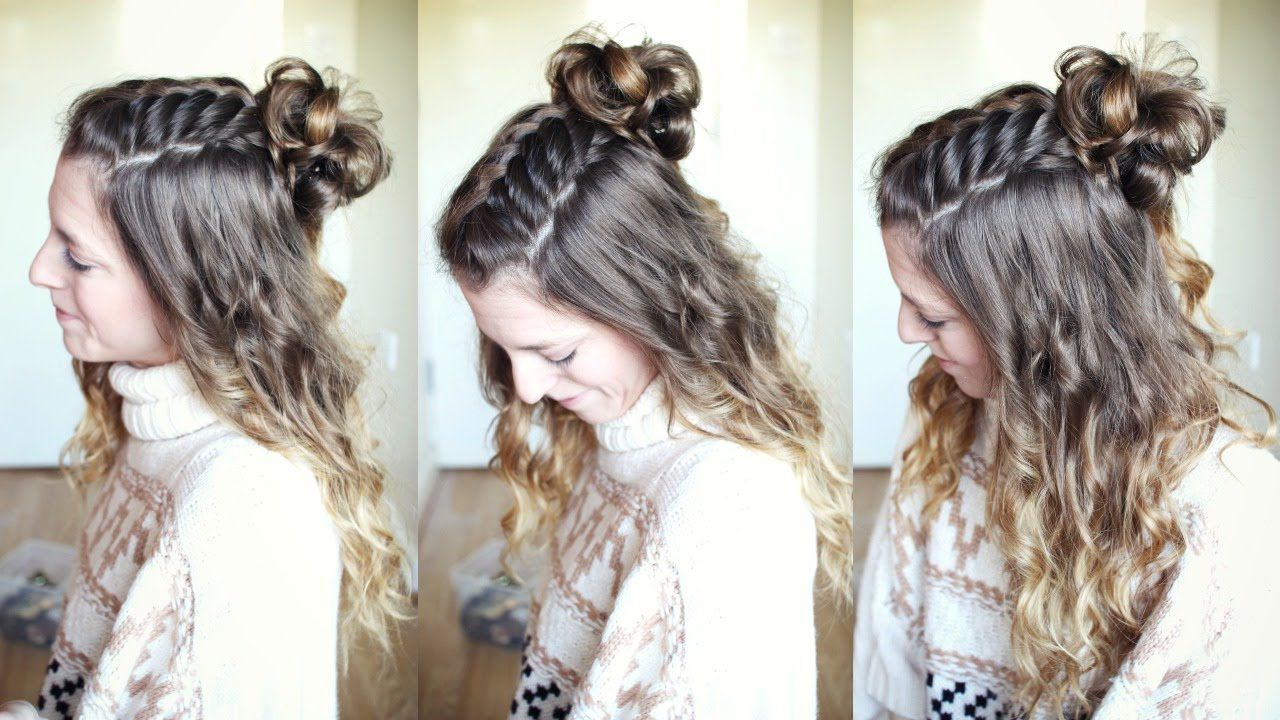 Messy Top Knot | Half Down Hairstyle | Braidsandstyles12 – Youtube With Regard To Recent Half Up Hairstyles With Top Knots (Photo 23 of 25)