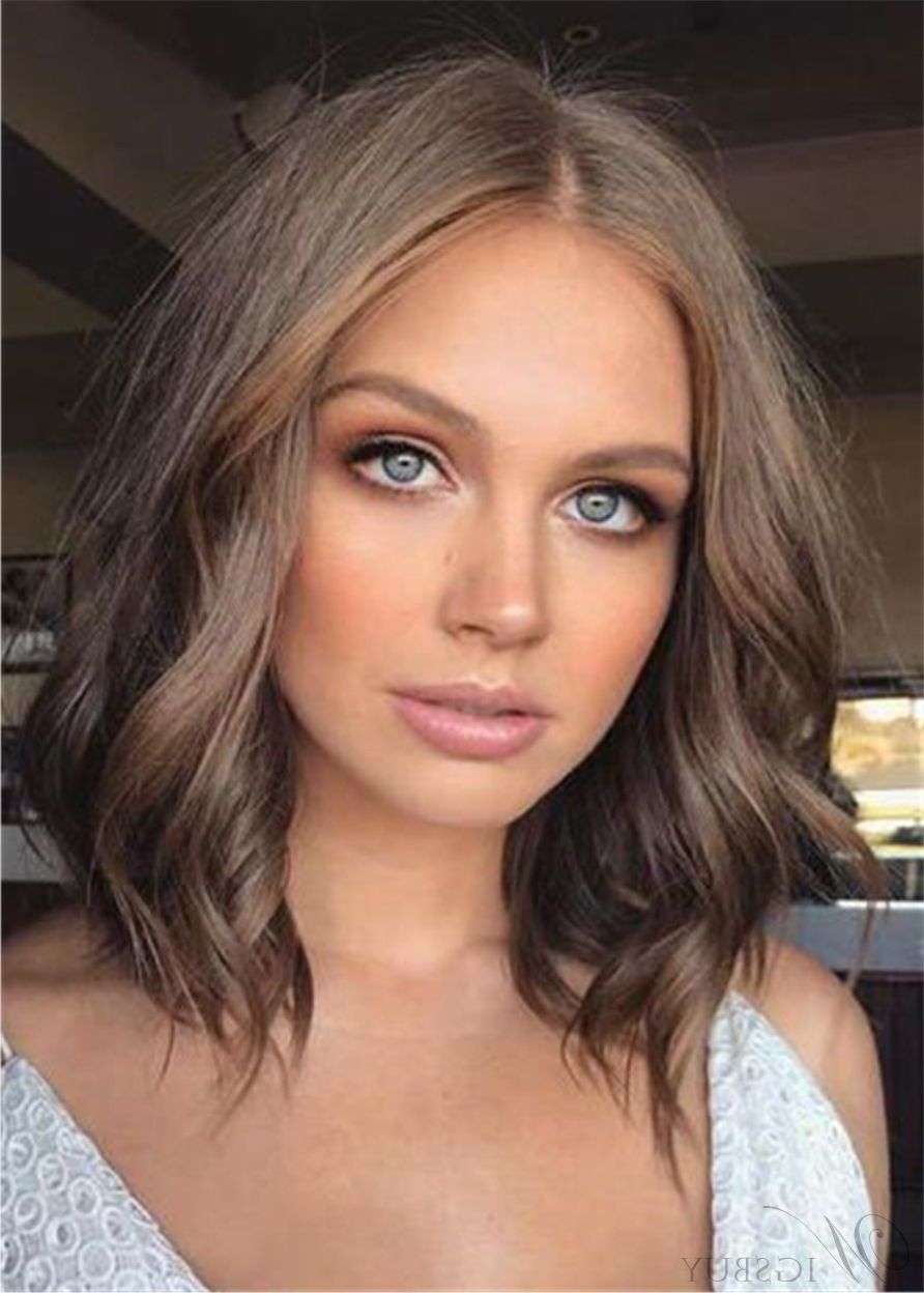 Middle Part Long Bob Wavy Human Hair Lace Front Wig 14 Inches | Fresh Hair,  Brown Hair Inspiration, Spring Hair Color Pertaining To Best And Newest Middle Parted Messy Lob Haircuts (View 7 of 25)