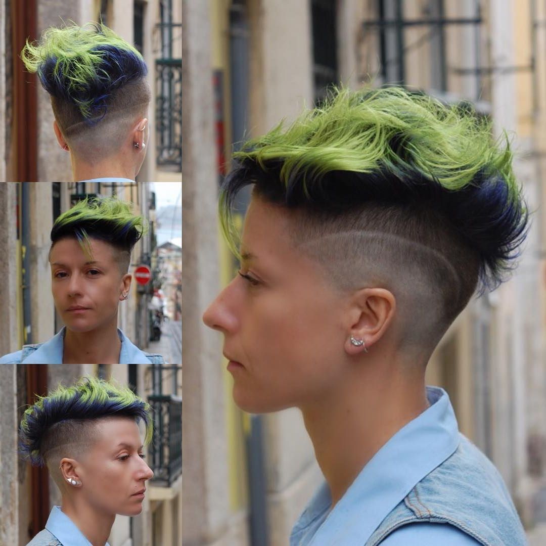 Navy Blue And Lime Green Undercut Pixie  With Messy Brushed Up Wavy Texture And Shave Art Detail Short  Creative Eccentric Punk Hairstyle – The Latest Hairstyles For Men And  Women (2020) – Hairstyleology For Blue Punky Pixie Hairstyles With Undercut (View 11 of 25)
