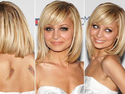 Nicole Richie Blonde Bob Hairstyle With Side Swept Bangs – Hairstyles Weekly For Side Pinned Lob Hairstyles (View 12 of 25)