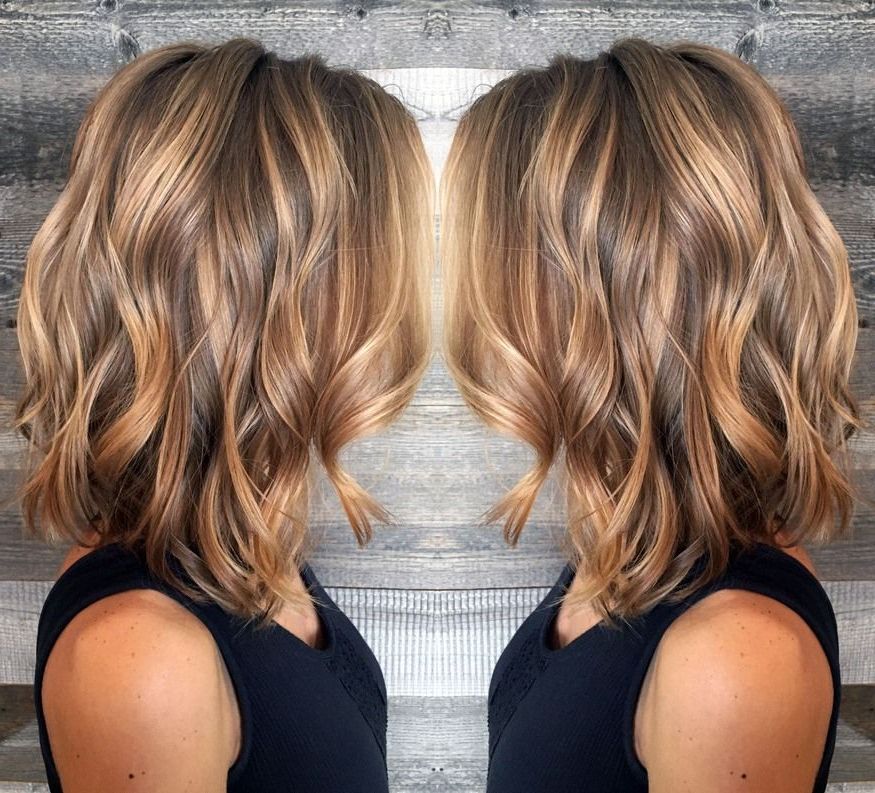 Pin On Hairstyles Pertaining To Current Wavy Lob Haircuts With Caramel Highlights (View 16 of 25)