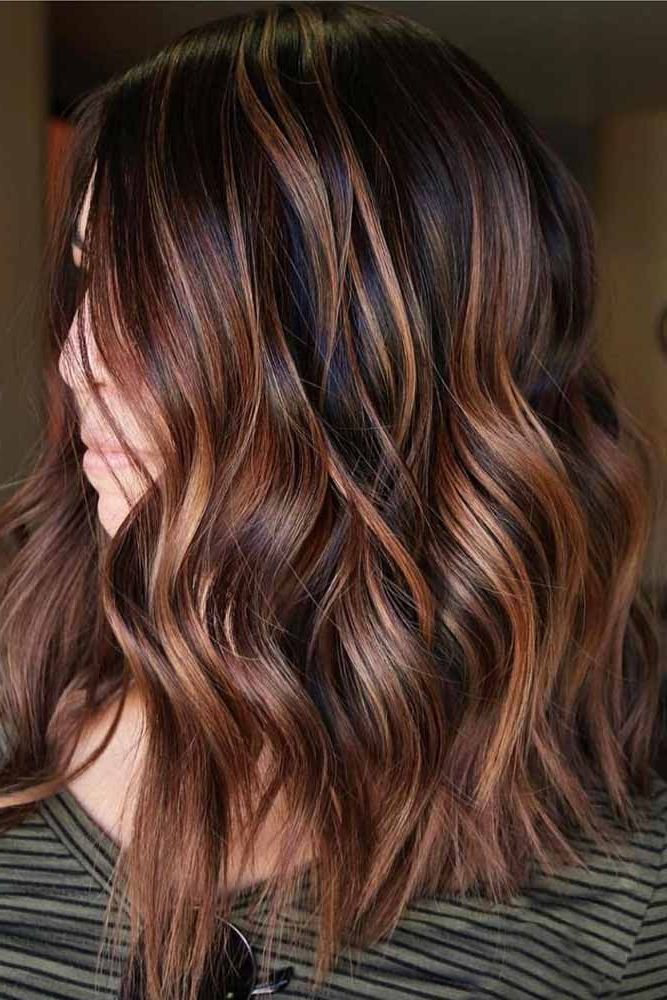 Pin On Hairstyles Regarding Recent Wavy Lob Haircuts With Caramel Highlights (View 14 of 25)