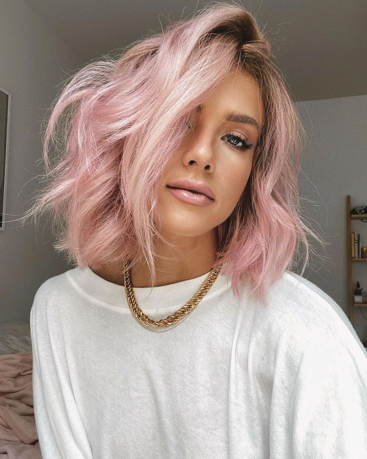 Pink Hair: A Bright Pastel Lob | Pink Short Hair, Pink Blonde Hair, Hair  Highlights Intended For Latest Pink Balayage Haircuts For Wavy Lob (Photo 11 of 25)