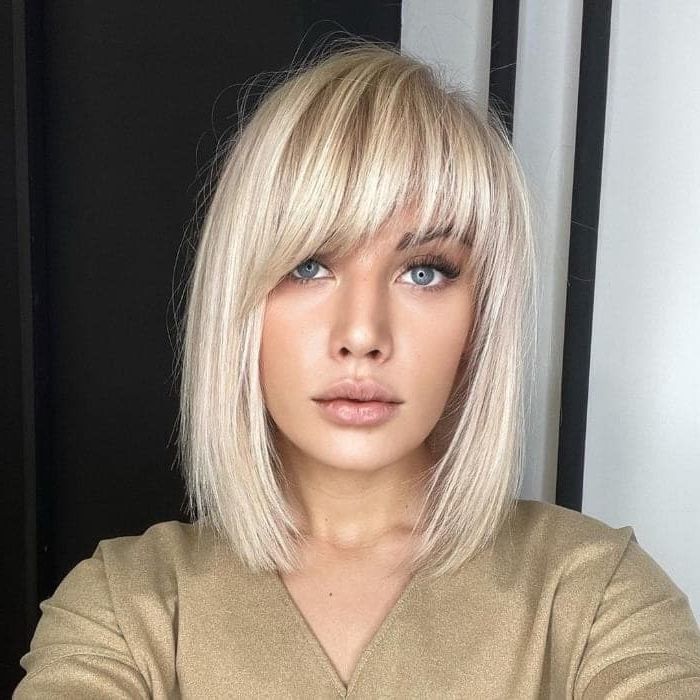 Trendy Bob Haircuts With Bangs – Hairstyle On Point Pertaining To Recent Blunt Lob Haircuts With Straight Bangs (View 17 of 25)