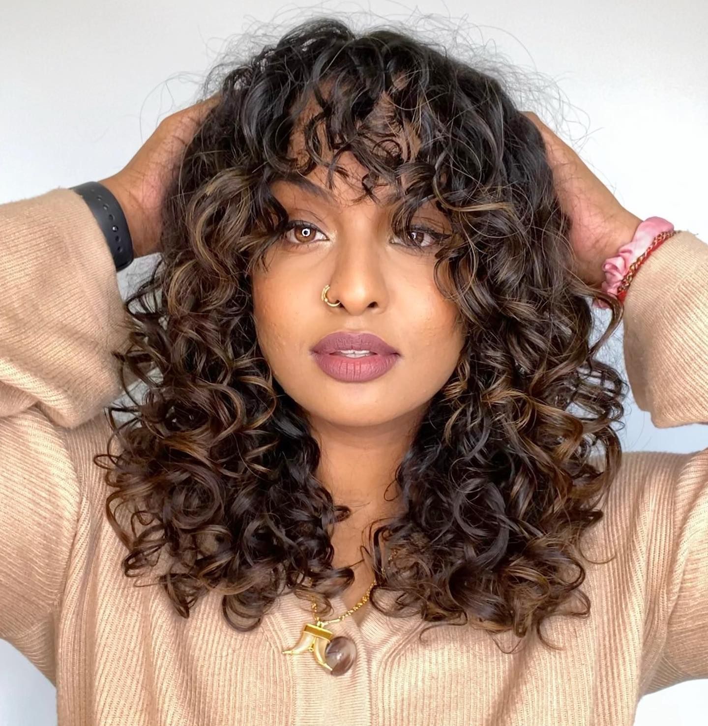 16 Top Curtain Bangs On Curly Hair Looks In 2023 – Zohna Inside 2018 Thick Curtain Bangs (View 8 of 20)