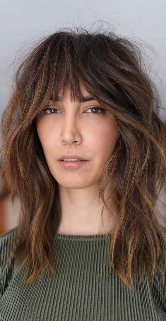 20 Mid Length Hairstyles With Fringe And Layers : Modern Shag Haircut With Shoulder Length Shag For Thick Hair (View 7 of 25)