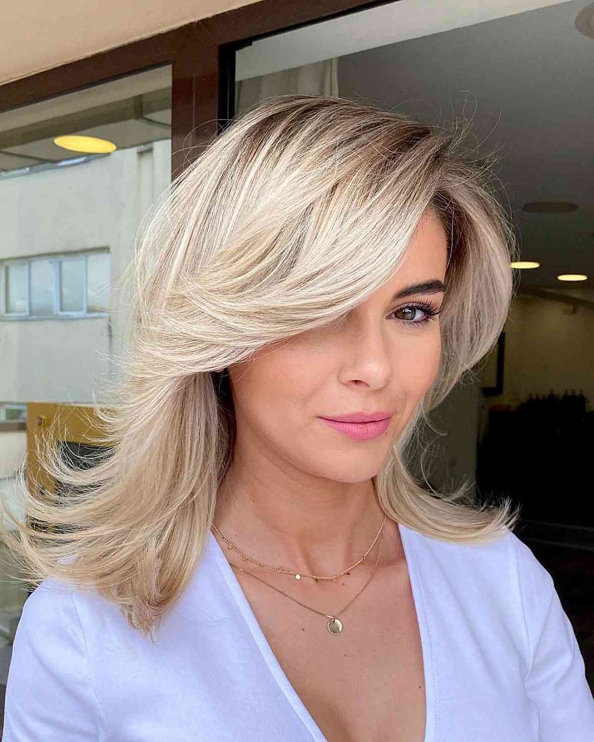 21 Medium Layered Haircuts With Side Bangs For A Chic Combination With Regard To 2018 Choppy Hair With Layers And Side Swept Bangs (View 13 of 18)