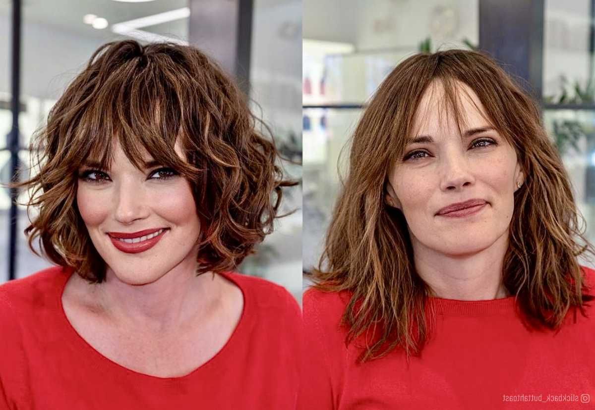 25 Cutest Wavy Bobs With Bangs Women Are Getting Right Now Within Latest Edgy Blunt Bangs For Shoulder Length Waves (View 5 of 18)