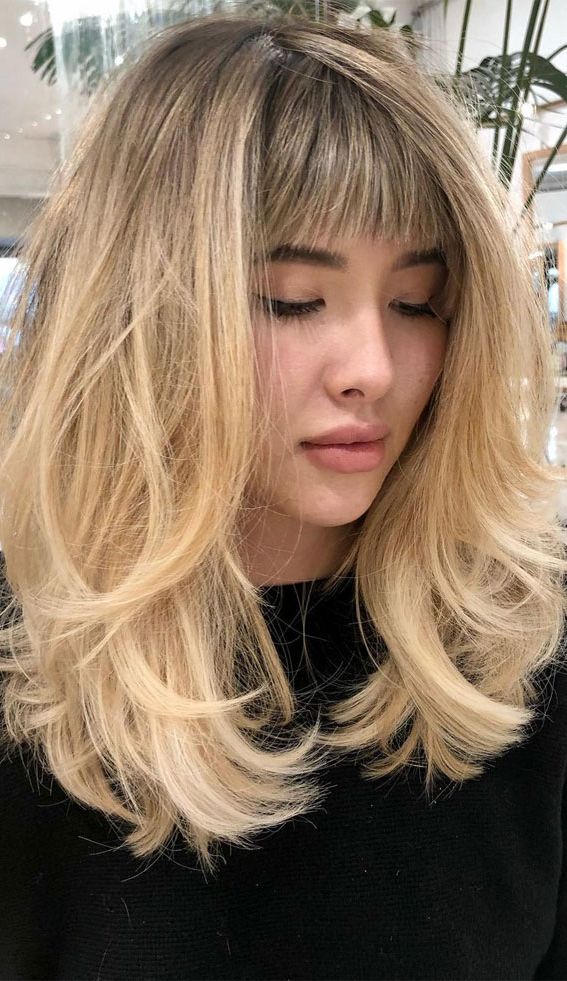 30+ Cute Fringe Hairstyles For Your New Look : Blonde Short Fringe Layered Medium  Length Intended For Most Current Cropped Bangs On Medium Hair (Photo 8 of 18)