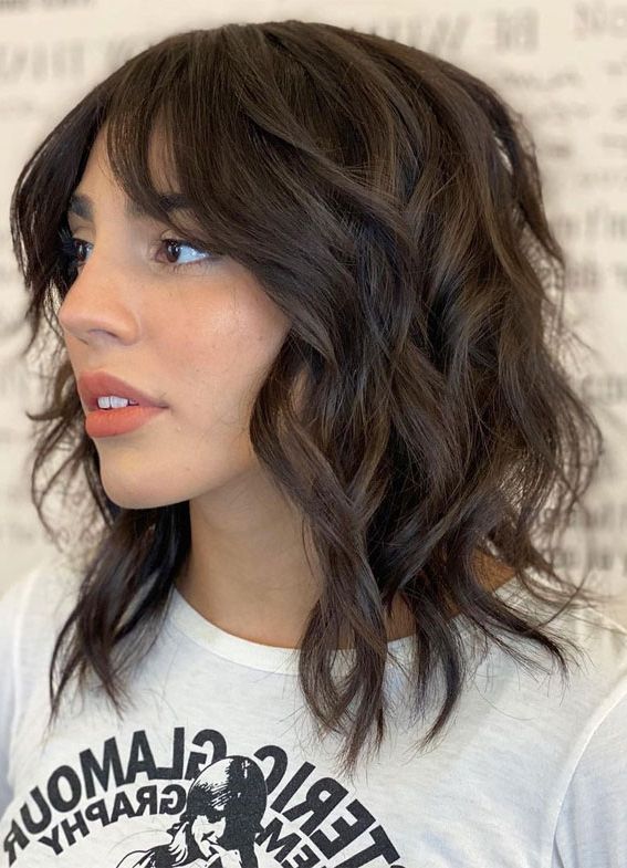 30+ Cute Fringe Hairstyles For Your New Look : Shag Curl Shoulder Length In Best And Newest Medium Choppy Bangs (Photo 18 of 18)