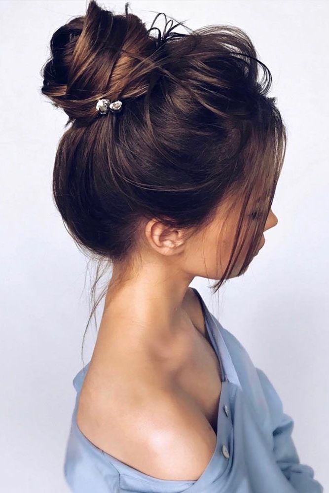 30+ Side Bangs That Are Easy To Style | Bun Hairstyles For Long Hair, Messy  Bun Hairstyles, Bun Hairstyles With Regard To High Bun With A Side Fringe (View 7 of 25)