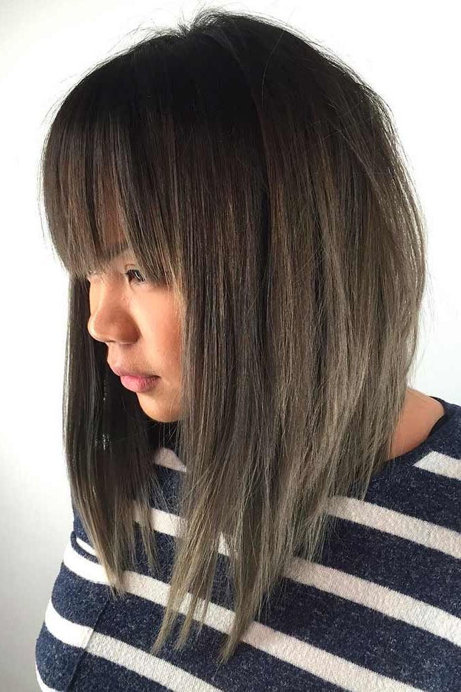 34 Modern Ways To Style A Bob With Bangs | Long Bob Hairstyles, Choppy Bob  Hairstyles, Long Bob Haircuts In Most Current Smooth Long Bob With Asymmetrical Bangs (Photo 1 of 18)
