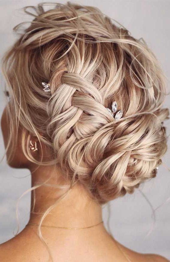 39 The Most Romantic Wedding Hair Dos To Get An Elegant Look – Textured &  Braided Updo With Elegant Braided Halo (View 16 of 25)