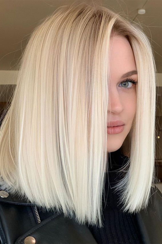 40 Trendy Lob Haircuts & Hairstyles In 2022 : Platinum Side Part Blonde Lob Throughout Straight Layered Lob (Photo 13 of 25)