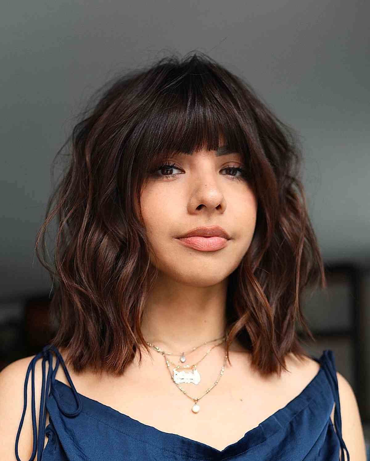 42 Trendiest Long Bob With Bangs + What To Consider Before Getting This Intended For Current Wavy Lob With Choppy Bangs (View 3 of 18)
