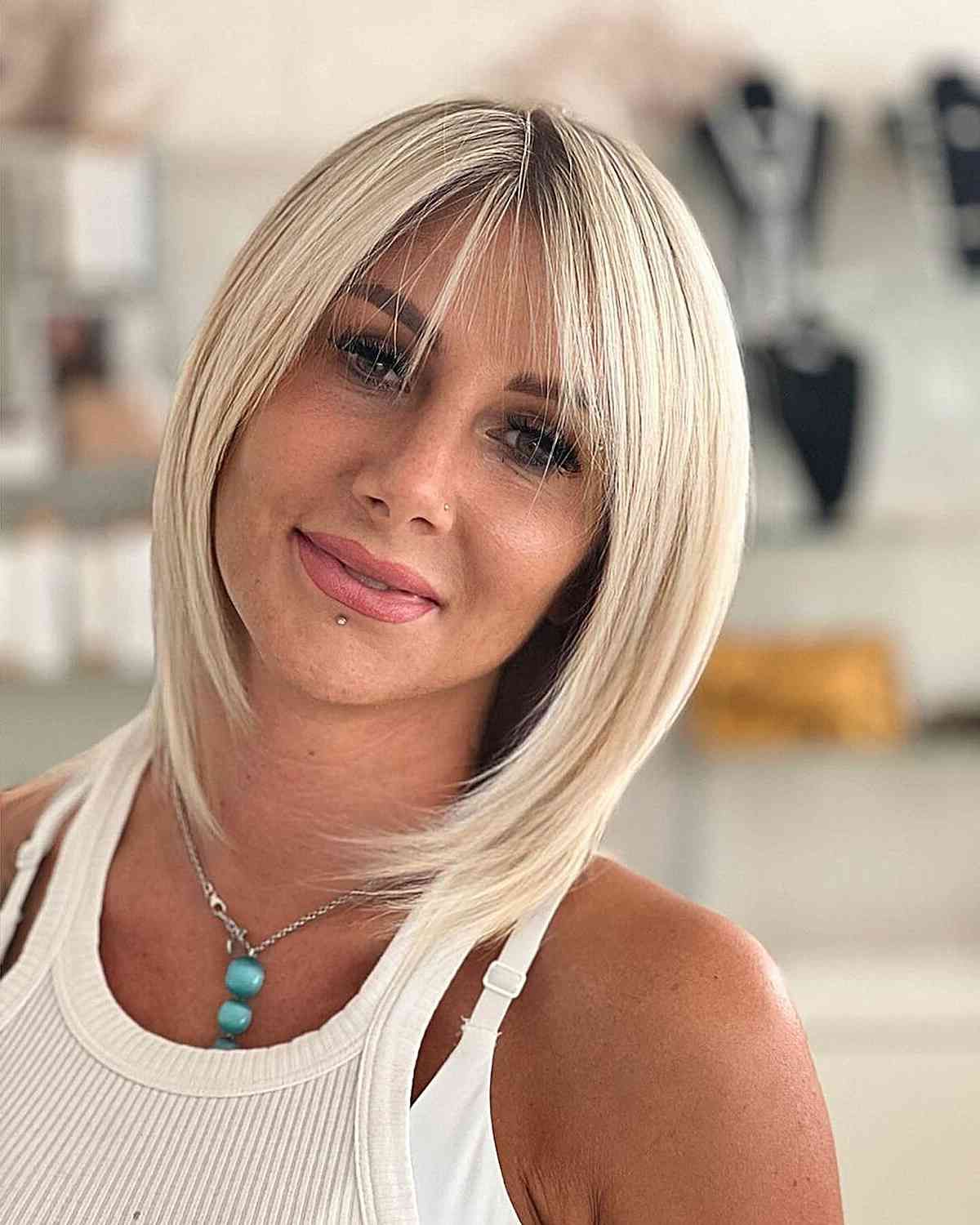 42 Trendiest Long Bob With Bangs + What To Consider Before Getting This With Newest Blonde Razored Lob With Full Bangs (View 7 of 18)