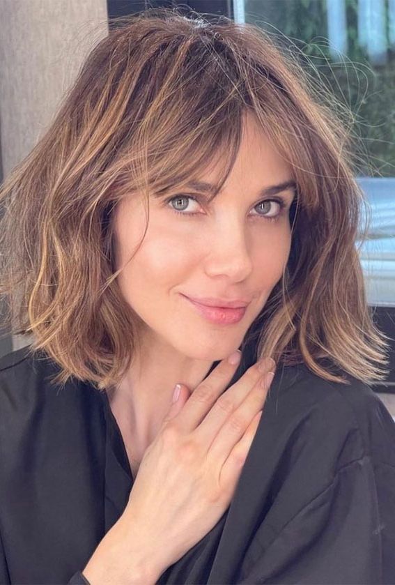 50 Long Bobs & Bob Haircuts To Shake Up Your Look : Textured Long Bob  Haircut With Bangs Pertaining To Most Up To Date Shoulder Length Bob With Bangs (Photo 13 of 18)