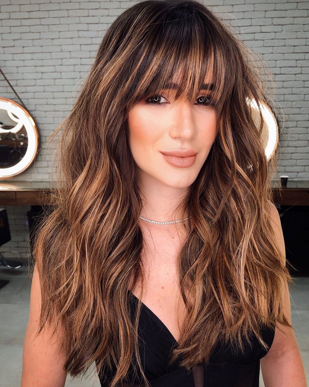 50 Prettiest Long Layered Haircuts With Bangs For 2023 – Hair Adviser Inside Current Dense Fringe Plus Messy Waves (View 6 of 18)