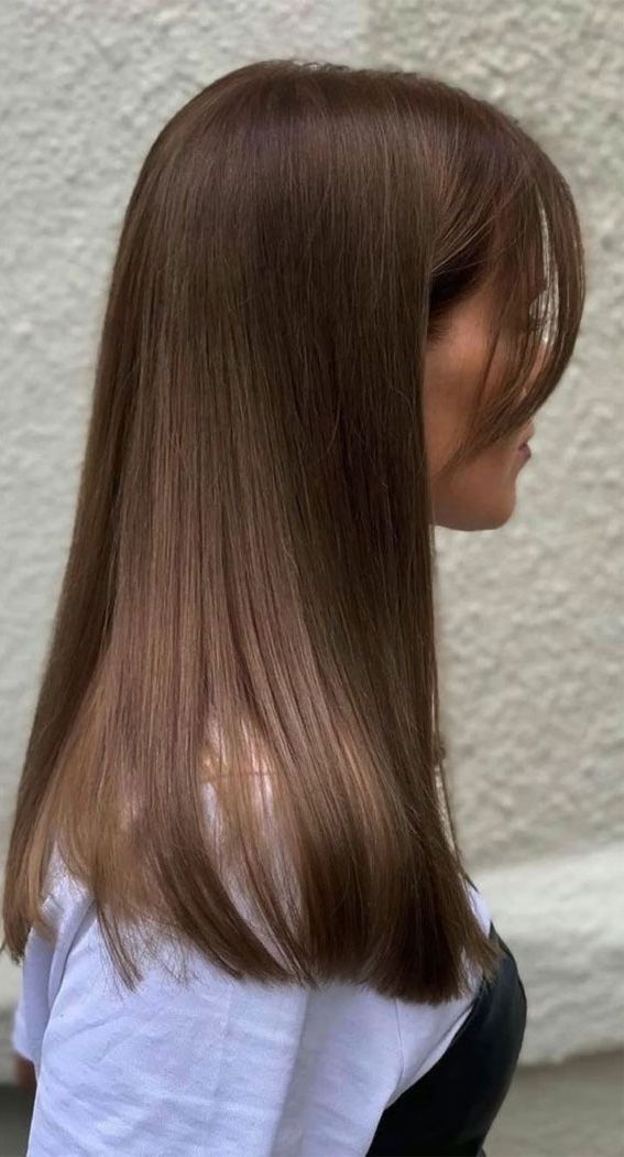 50 Stylish Brown Hair Colors & Styles For 2022 : Medium Warm Brown With  Curtain Bangs Within Recent Classy Brown Medium Hair (View 17 of 18)