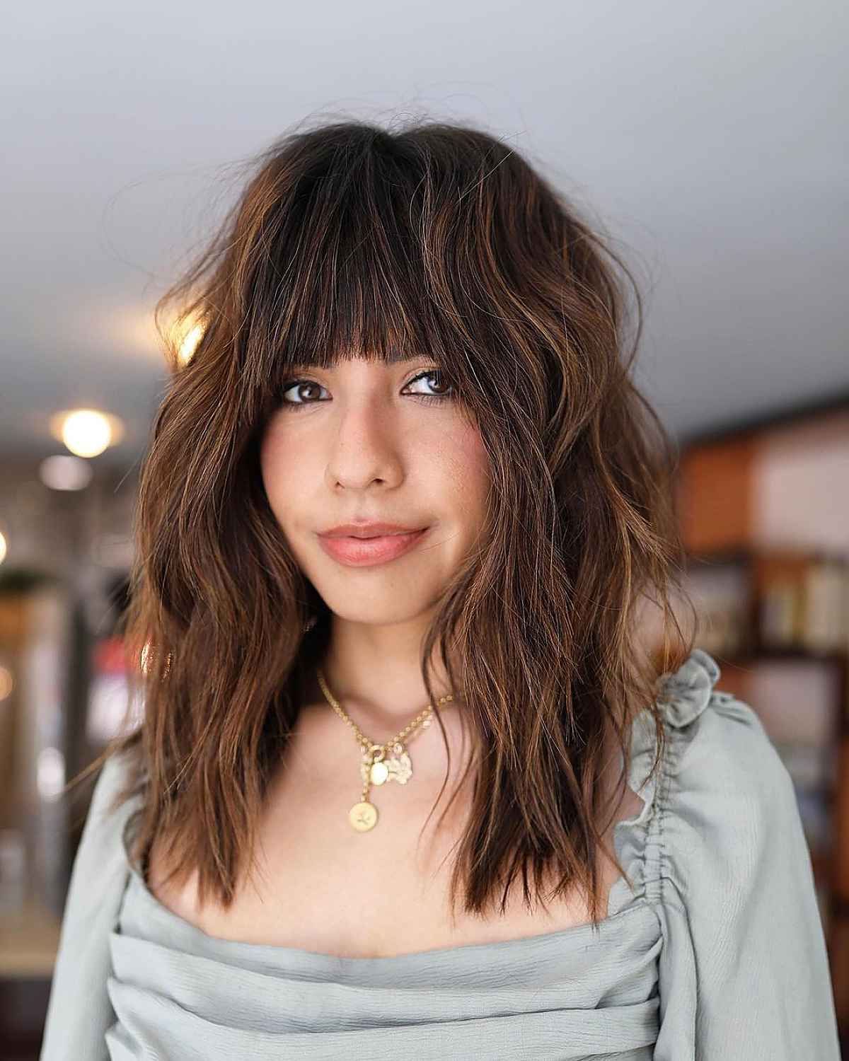 51 Low Maintenance Shaggy Haircuts With Bangs For Busy & Trendy Women For Shag With Piece Y Bangs (View 5 of 25)