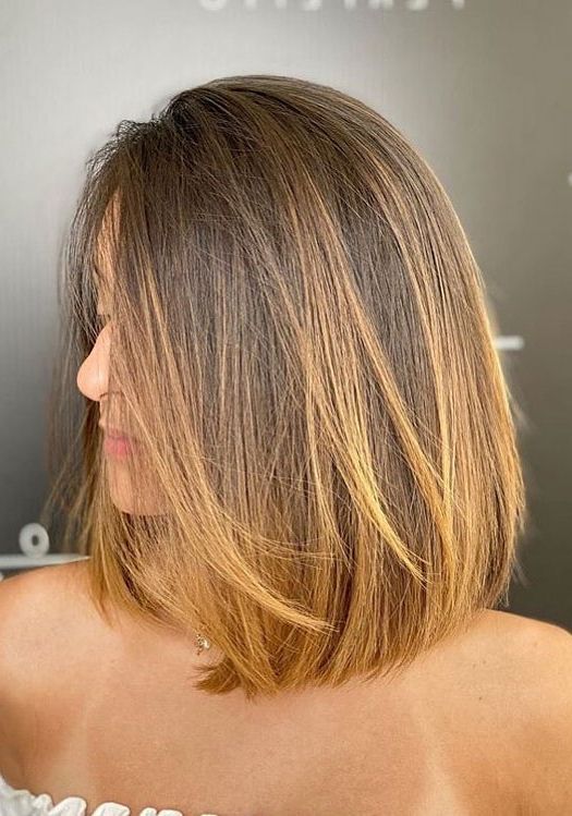 55+ Spring Hair Color Ideas & Styles For 2021 : Warm Caramel Lob Haircut With Regard To Lob Hairstyle With Warm Highlights (View 9 of 25)