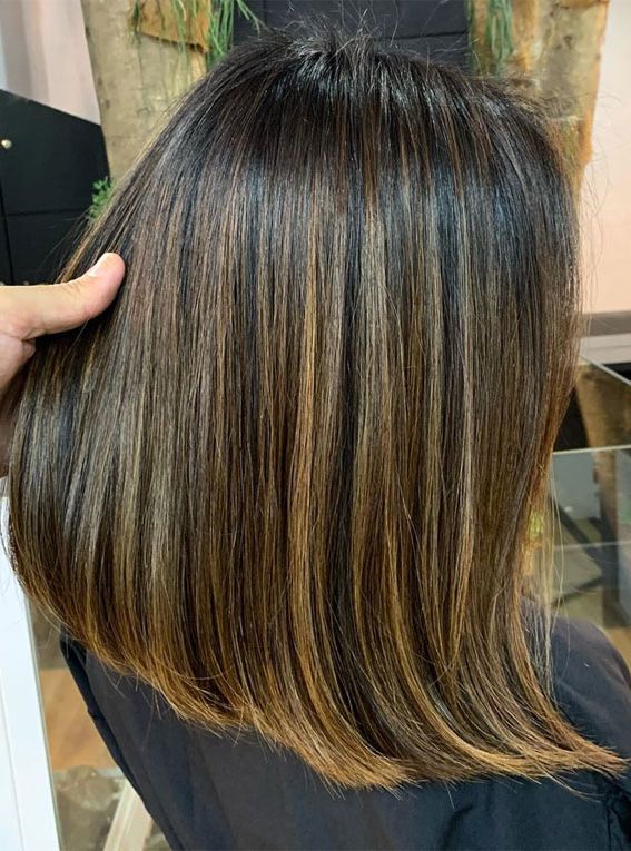 57 Cute Autumn Hair Colours And Hairstyles : Lob Brunette With Lob Hairstyle With Warm Highlights (View 20 of 25)