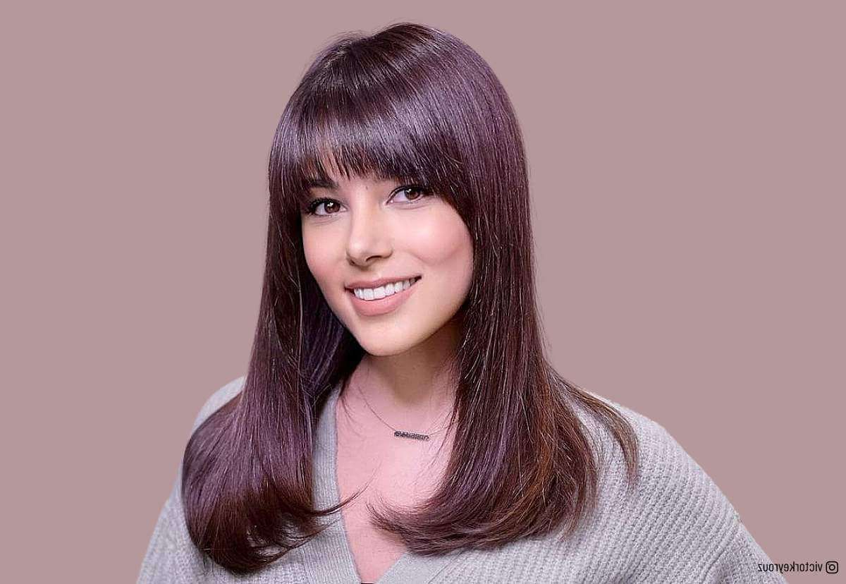 63 Cute Shoulder Length Hair With Bangs For An Instant Makeover For Most Up To Date Medium Straight Sleek Hair With A Fringe (View 9 of 18)