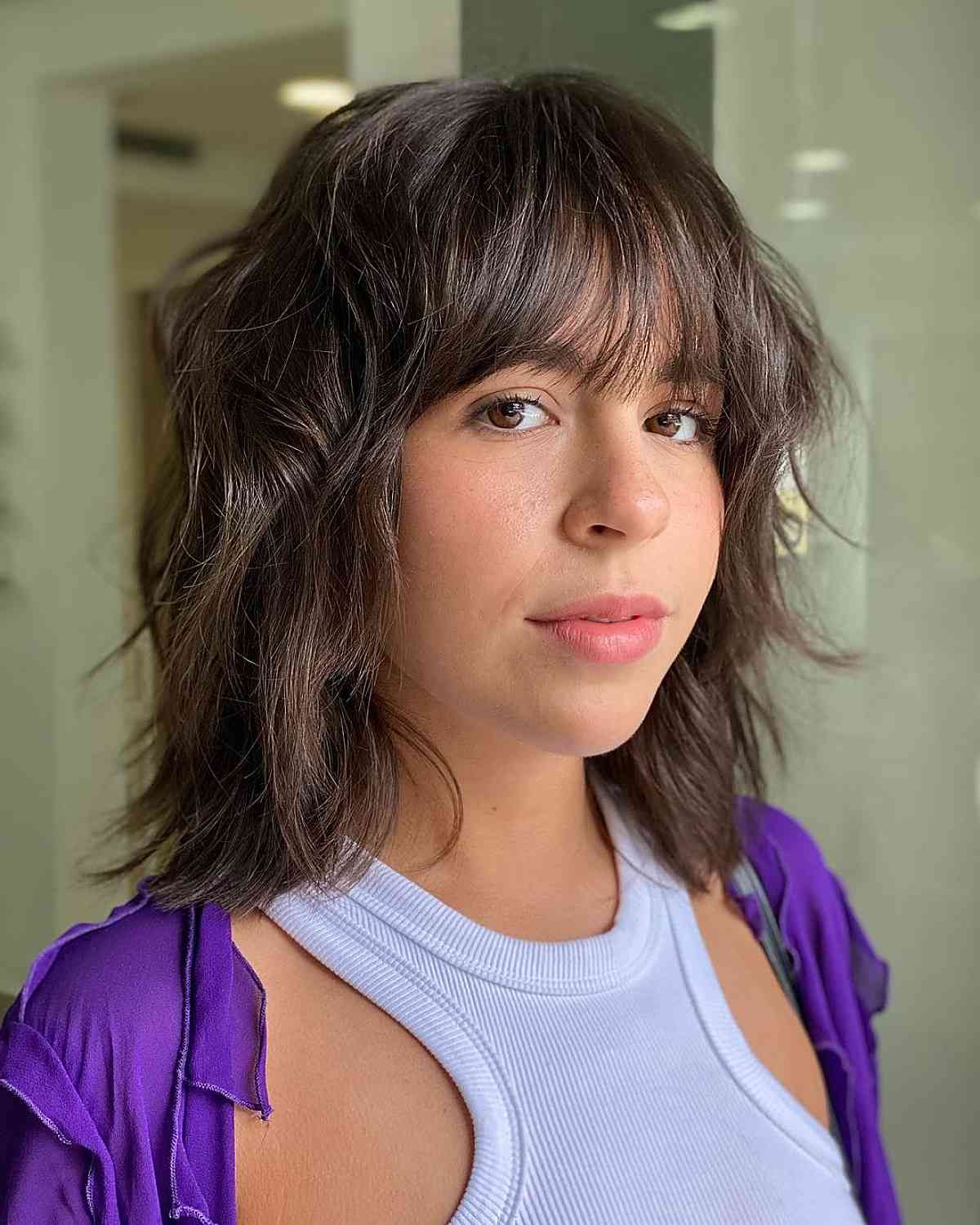 63 Cute Shoulder Length Hair With Bangs For An Instant Makeover Throughout Current Shoulder Grazing Mullet With Choppy Bangs (View 12 of 18)