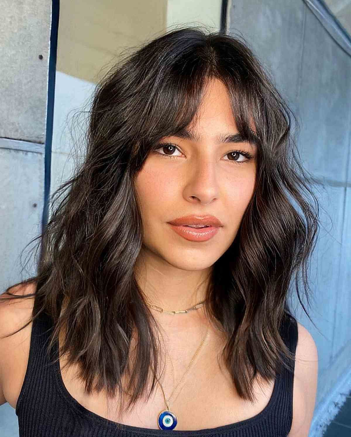 63 Cute Shoulder Length Hair With Bangs For An Instant Makeover With Most Up To Date Cropped Bangs On Medium Hair (View 16 of 18)