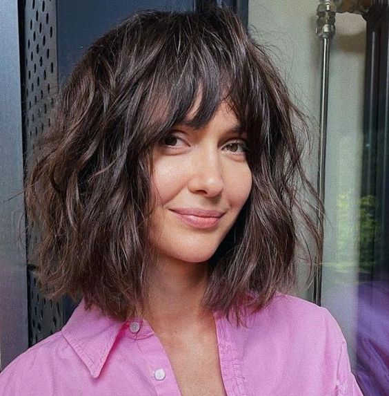 90 Trendy And Chic Long Bobs With Bangs – Styleoholic Regarding Most Up To Date Dense Fringe Plus Messy Waves (Photo 12 of 18)