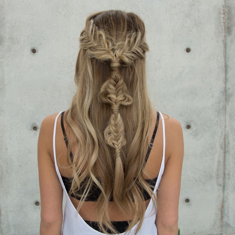 Boho Half Up Twisted Edge Fishtail Braid — Confessions Of A Hairstylist In Side Fishtail Braids For A Low Twist (View 17 of 25)