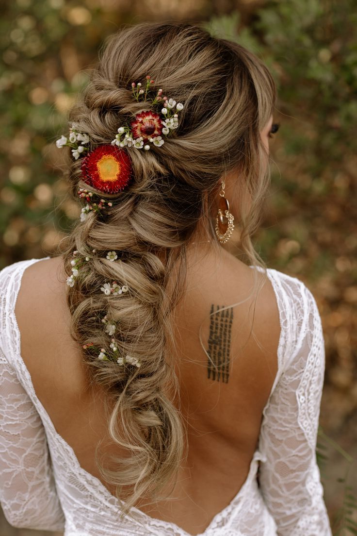 Bridal Fishtail Braid With Flowers, Boho Hairstyle | Bridal Fishtail Braid,  Boho Bridal Hair, Fall Wedding Hairstyles For Boho Updo With Fishtail Braids (View 12 of 25)