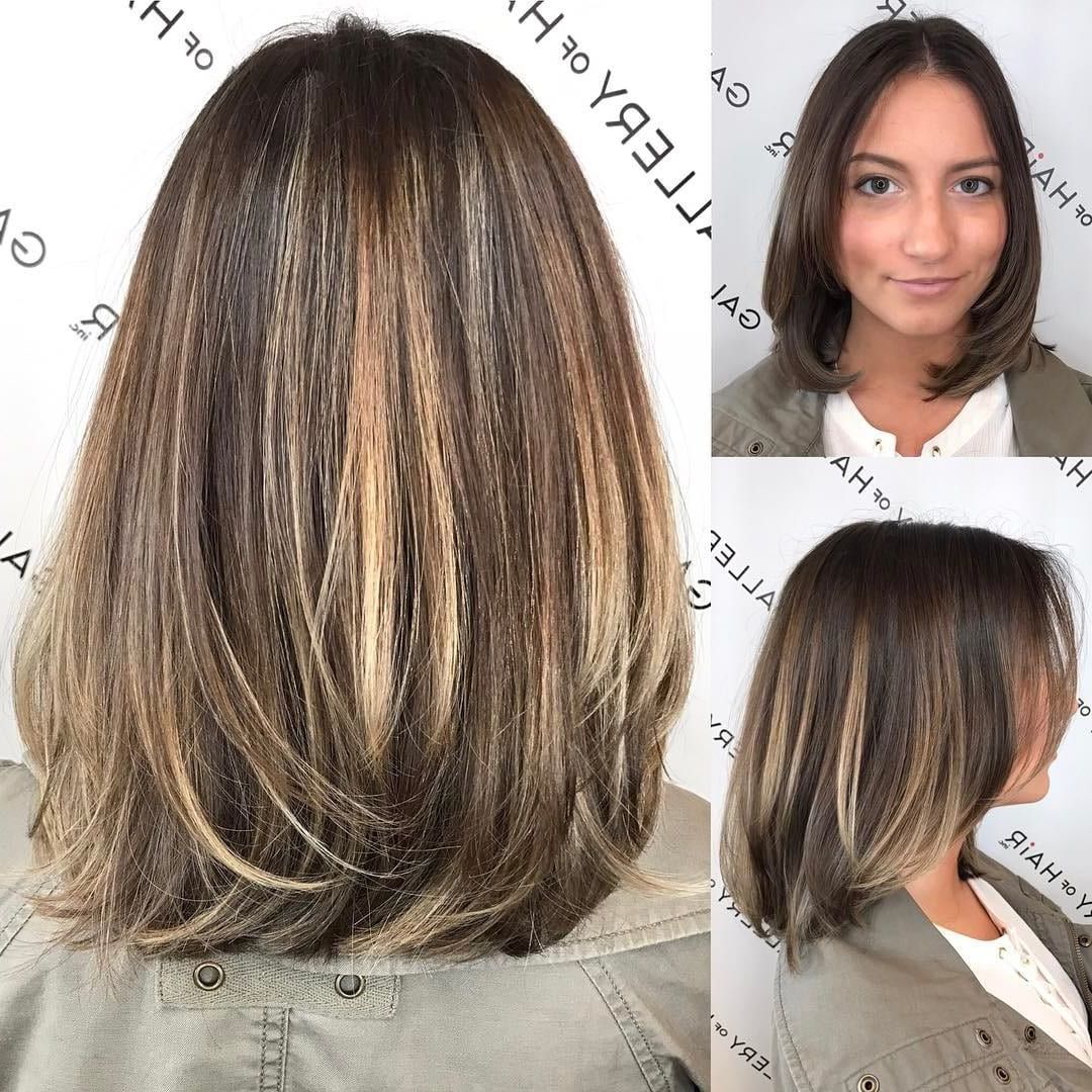 Brunette Layered Blowout Bob With Face Framing Layers And Color Melt  Balayage – The Latest Hairstyles For Men And Women (2020) – Hairstyleology  | Balayage Straight Hair, Medium Brunette Hair, Haircut For Thick Hair Within Lob With Face Framing Bangs (View 25 of 25)