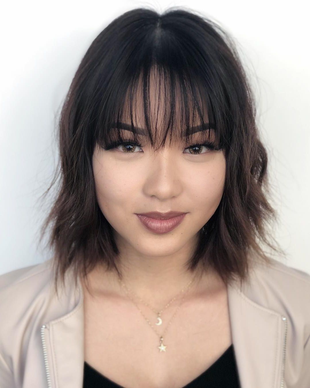 Chic Messy Wavy Bob With Thin Wispy Bangs And Brunette Balayage Medium Sexy Fall Holiday Hairstyle  – The Latest Hairstyles For Men And Women (2020) – Hairstyleology Throughout Most Recently Messy Wispy Bangs (View 15 of 18)