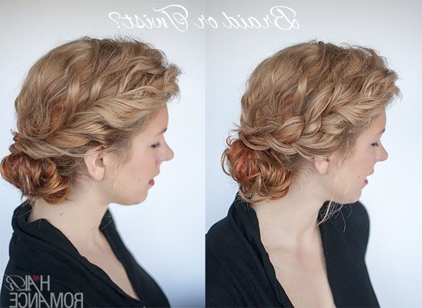 Curly Bun Hairstyle Tutorial – Two Ways – Hair Romance Within Undone Side Braid And Bun Upstyle (View 14 of 25)