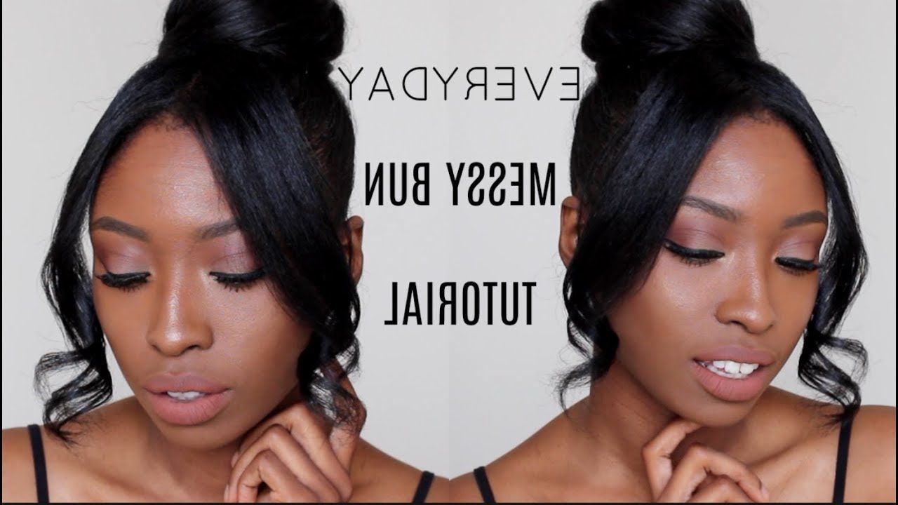 Everyday Messy Bun & Bang | Quick & Easy Natural Hairstyles – Youtube In High Bun With A Side Fringe (View 15 of 25)