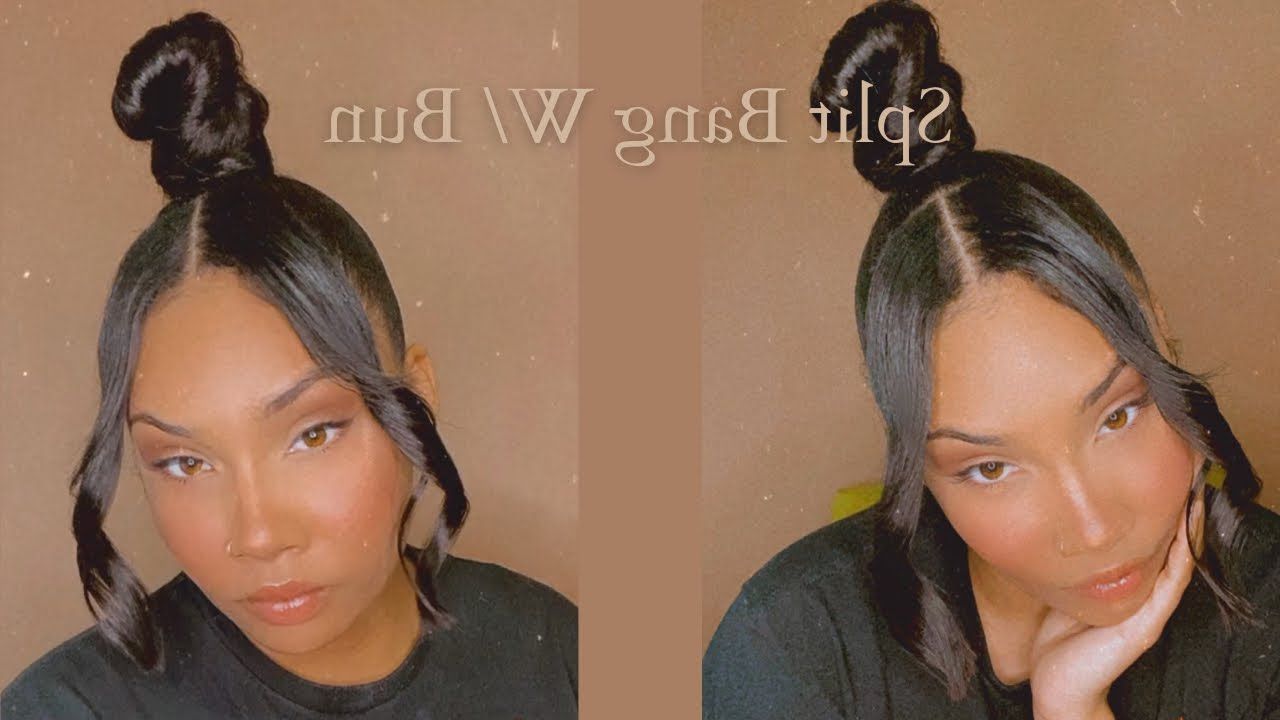 High Bun With Split Bangs | Jayda Cheaves Inspired Hairstyle – Youtube For High Bun With A Side Fringe (View 5 of 25)