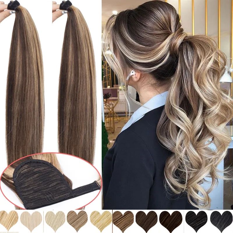 Highlight Thick Wrap Around Ponytail Clip In Real Human Hair Extension Pony  Tail | Ebay With Textured Double Wrap Hairstyle (View 6 of 12)