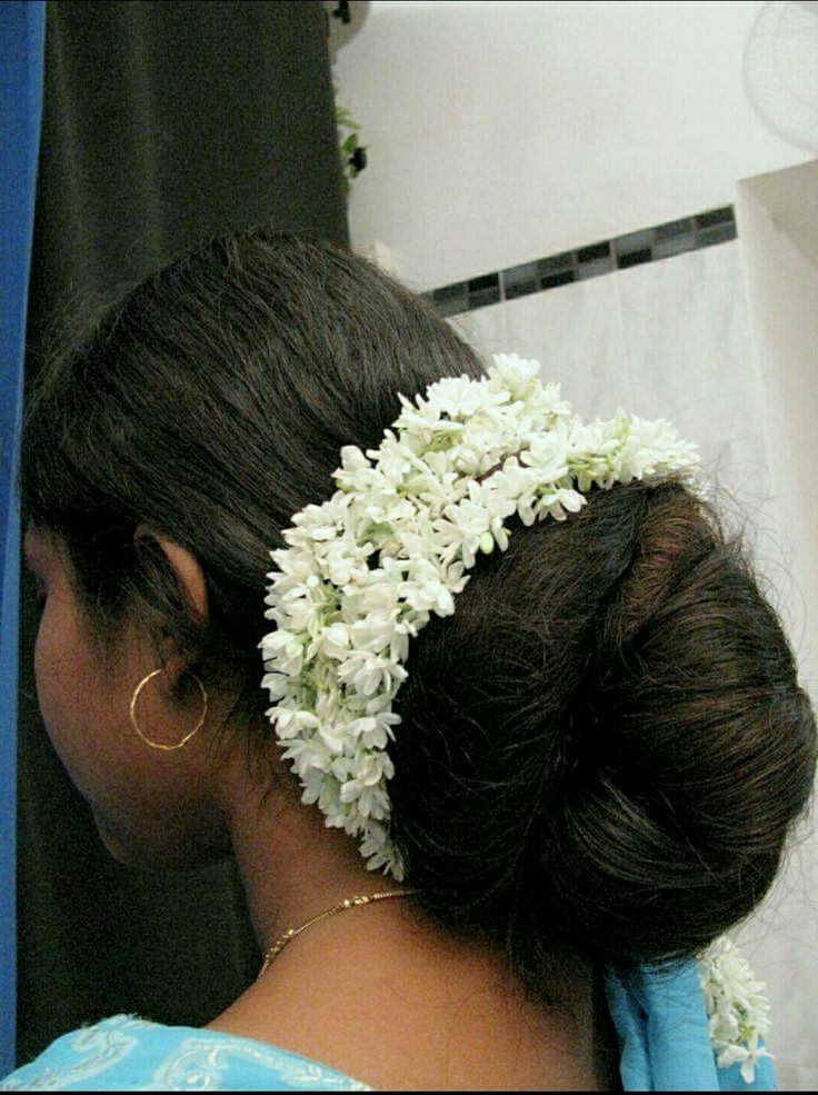 Indian Hair Low Bun With Jasmine Flowers | Long Hair Play, Long Hair  Styles, Bun Hairstyles For Long Hair Pertaining To Low Flower Bun For Long Hair (View 3 of 25)