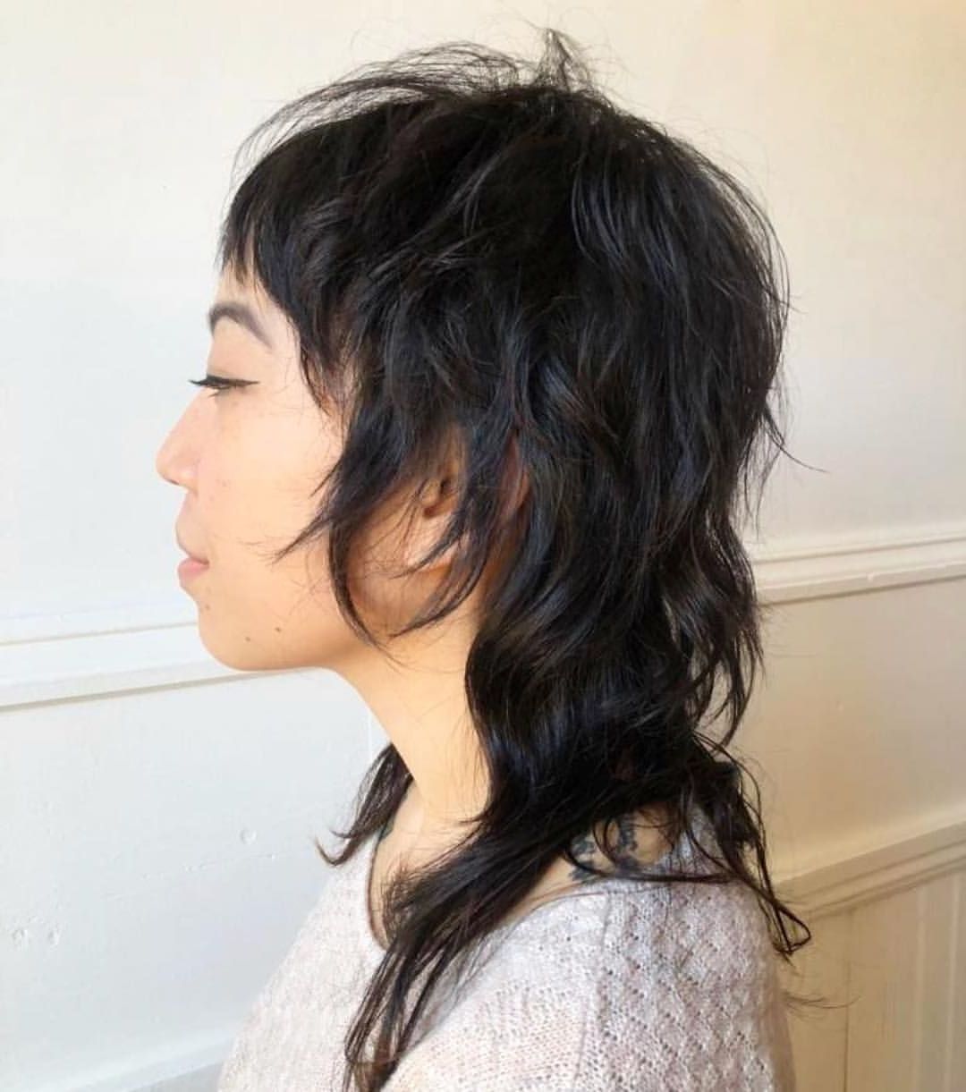 Interrupting Your Scroll With This Beauty ? Shag Or Mullet?  @windybirdrvahair #hairbrained #crafthairdresser | Edgy Hair, Punk Hair,  Mullet Hairstyle Inside Most Up To Date Shoulder Grazing Mullet With Choppy Bangs (View 11 of 18)
