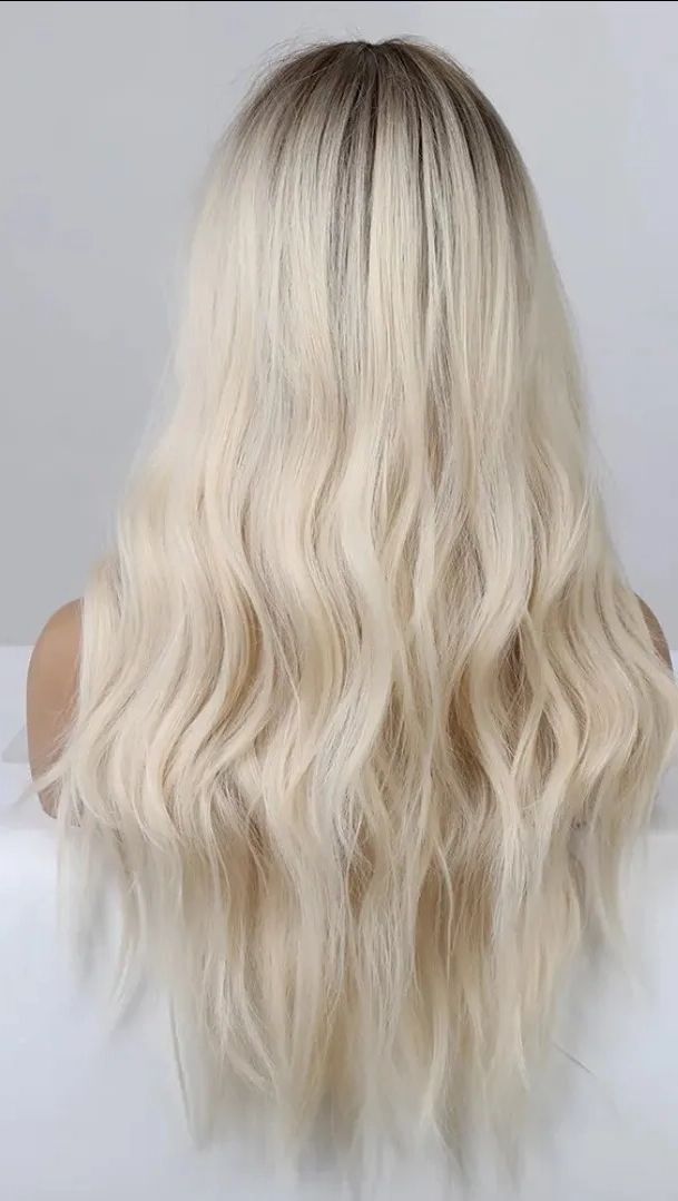 Long Blonde Ombre Wavy Wig Beach Wave Dark Root Synthetic Heat Resistant  Gluless | Ebay Intended For Beachy Waves With Ombre (View 18 of 25)