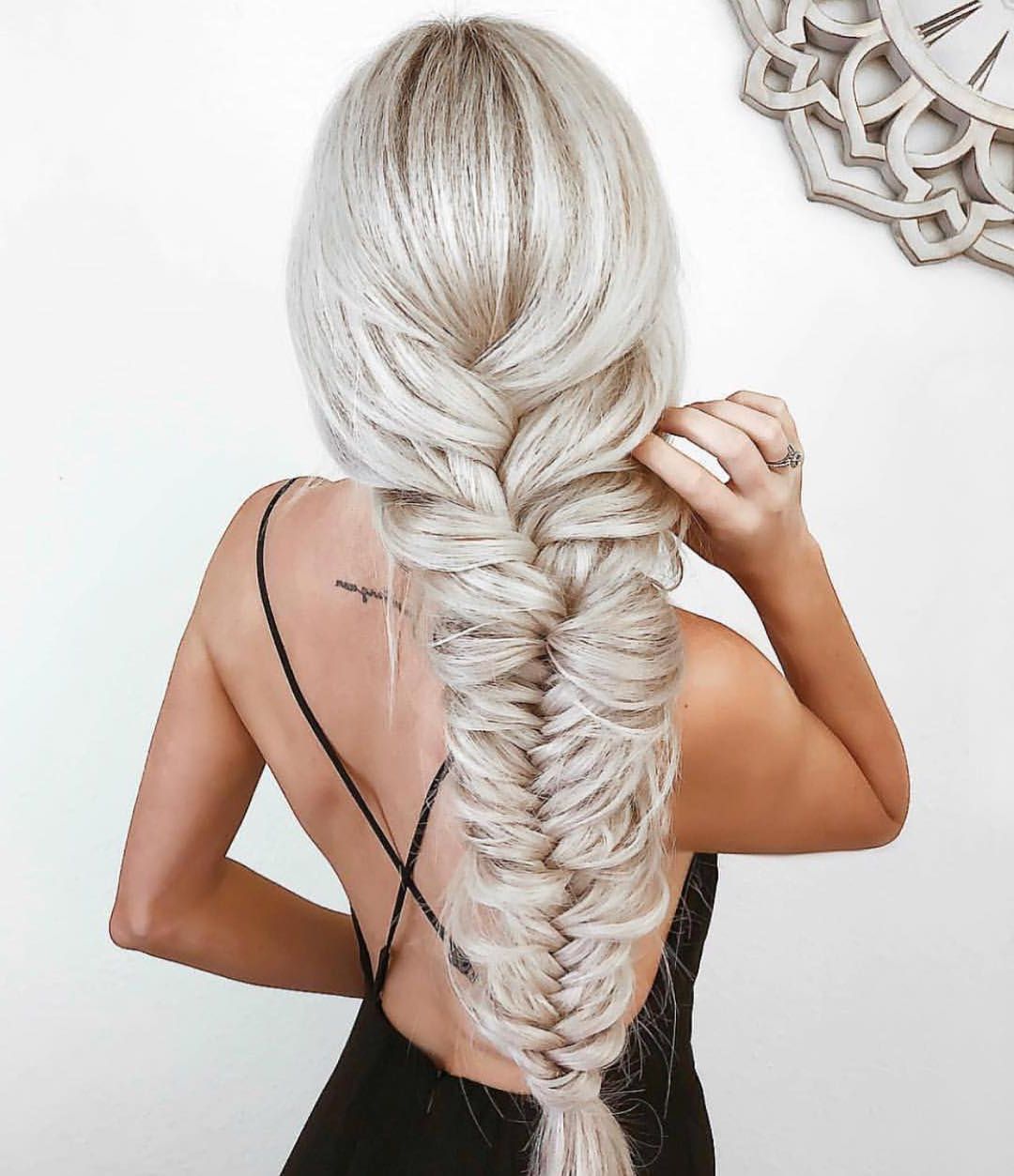 Loose Boho Chic Fishtail Braid On Long Platinum Blonde Hair – The Latest  Hairstyles For Men And Women (2020) – Hairstyleology Inside Boho Updo With Fishtail Braids (View 13 of 25)