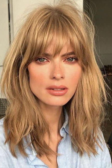 Pin On All About Women! With 2018 Tousled Shoulder Length Layered Hair With Bangs (View 7 of 18)